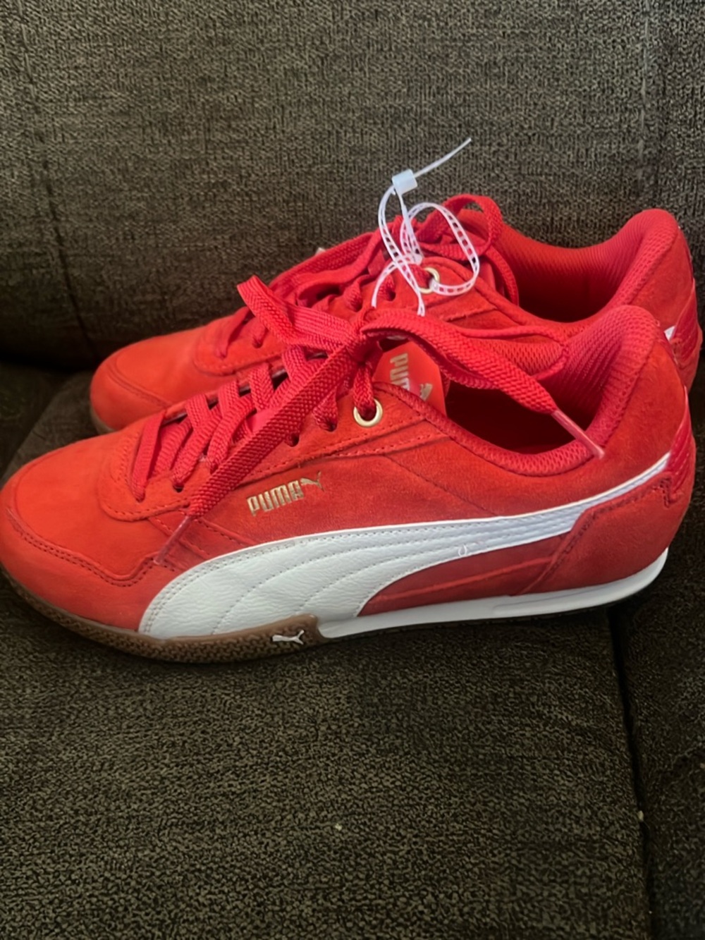 Puma Bella Donna Red Suede Sneakers with White Formstripe size 9.